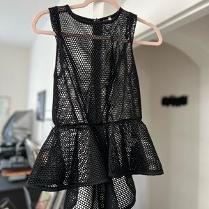 Black Mesh Peplum Top
